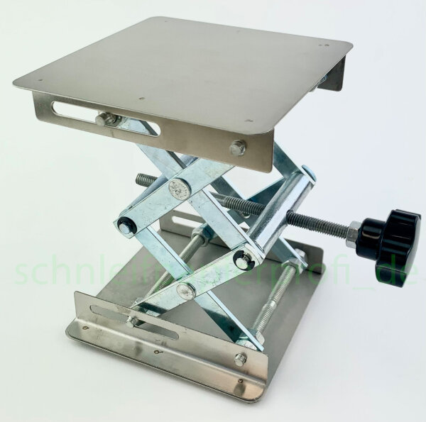 Labor Hebebühne Edelstahl höhenverstellbar 100x100mm Schleifpapierprofi